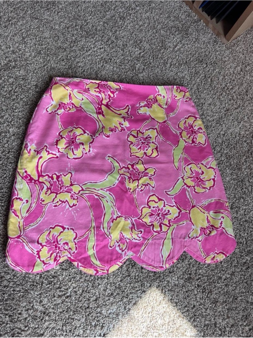 Lily pulitzer pink green yellow floral scalloped lined skirt preppy girly